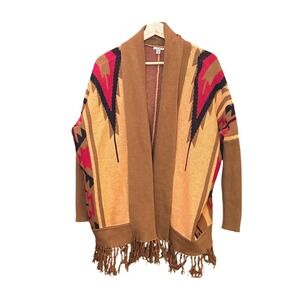 Ecote Boho Southwestern Fringe Cardigan Cowgirl Knit Open Front Sweater Jacket